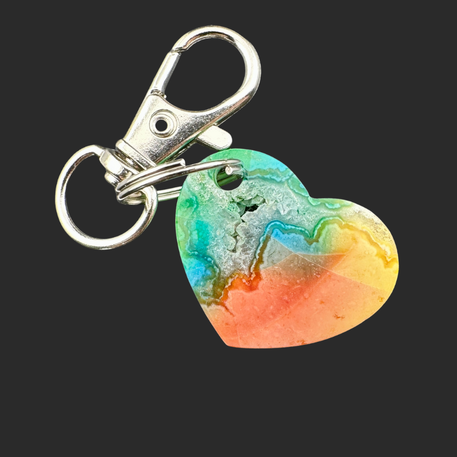 Rainbow-dyed White Lace Agate Keychain