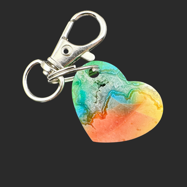Rainbow-dyed White Lace Agate Keychain