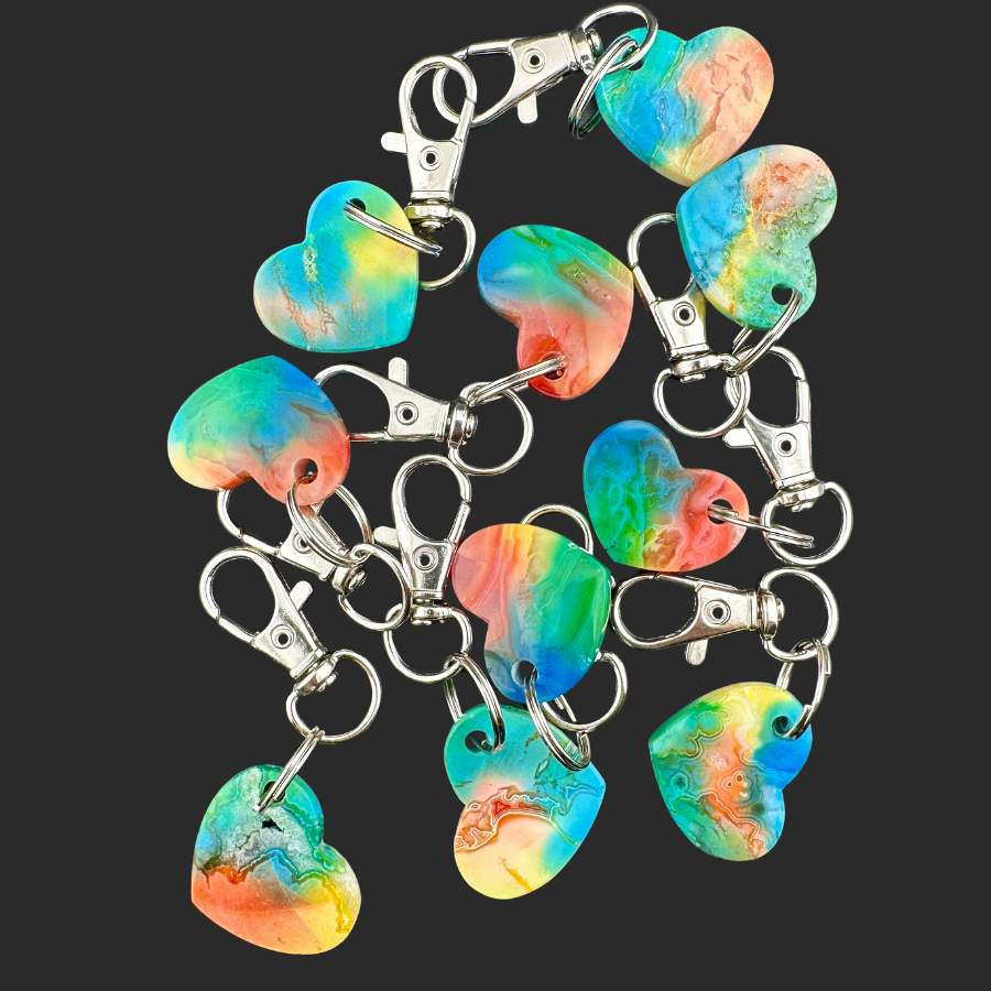 Rainbow-dyed White Lace Agate Keychain