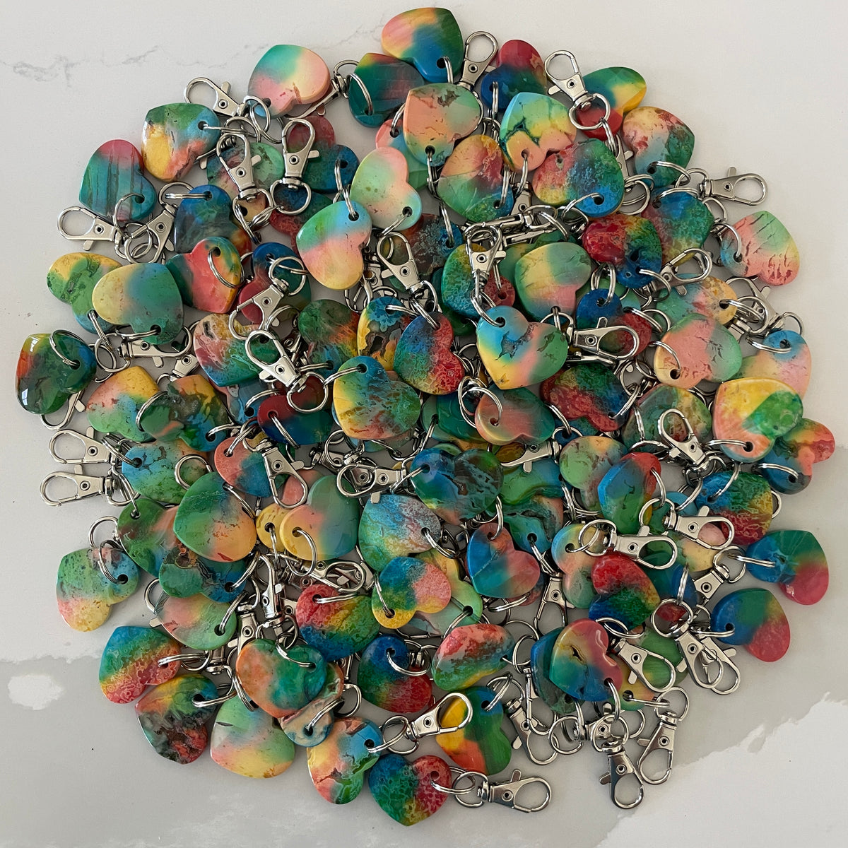 Rainbow-Dyed White Lace Agate Keychain