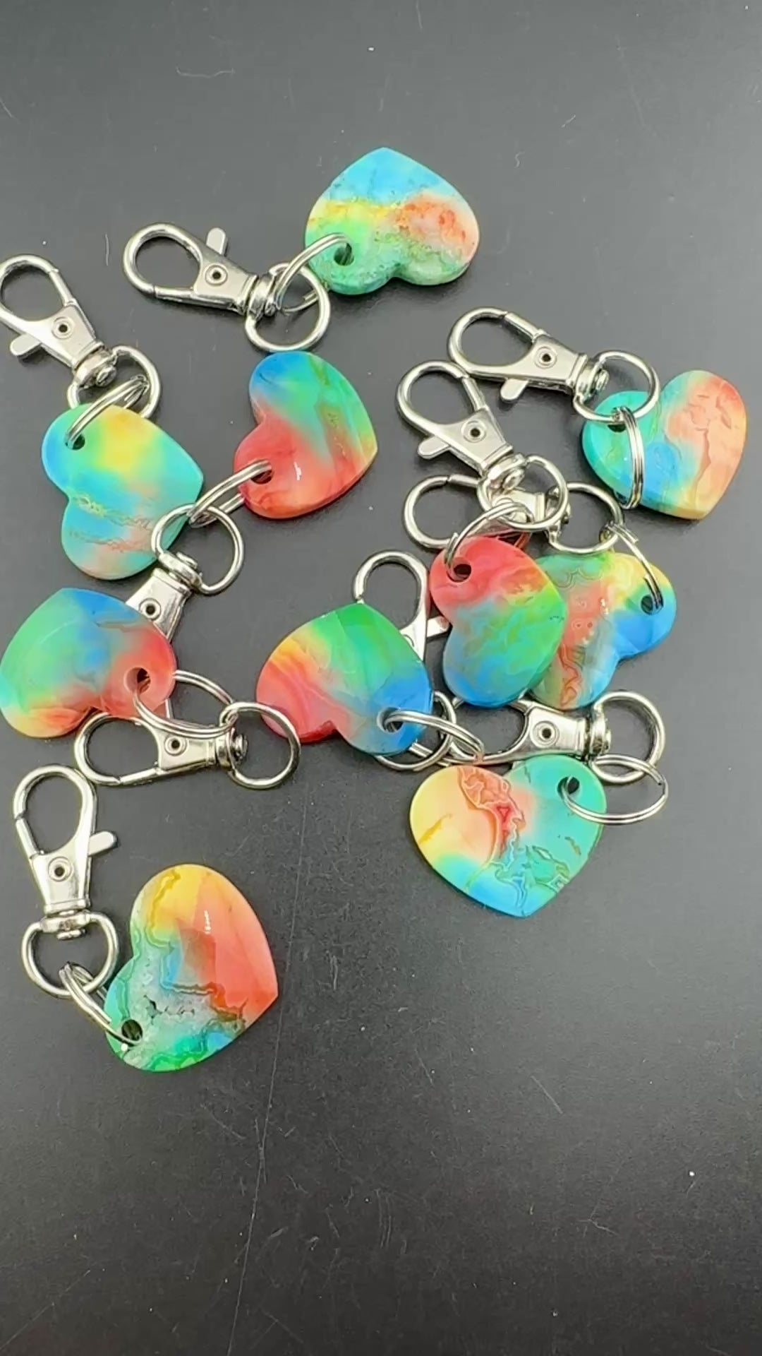 Rainbow-dyed White Lace Agate Keychain
